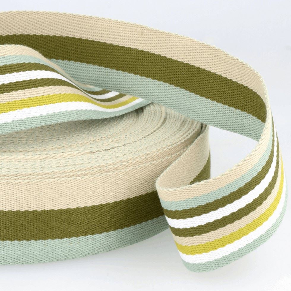 Stephanoise Double Sided Stripe Webbing Tape Greens
 