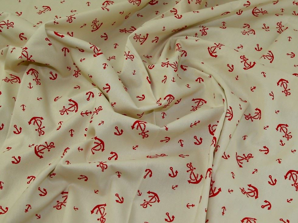 Deadstock Cotton Canvas Fabric Red & Beige
 