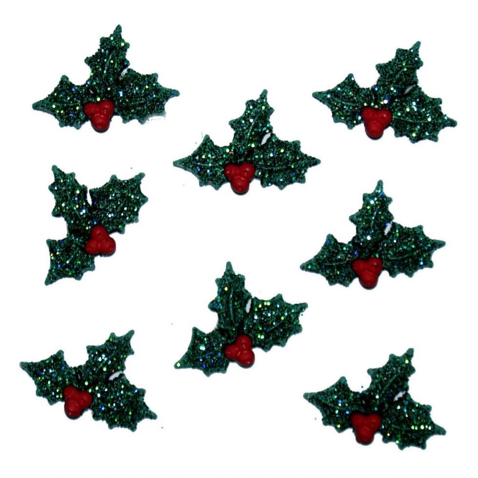 Dress It Up Christmas Glitter Holly Buttons
 