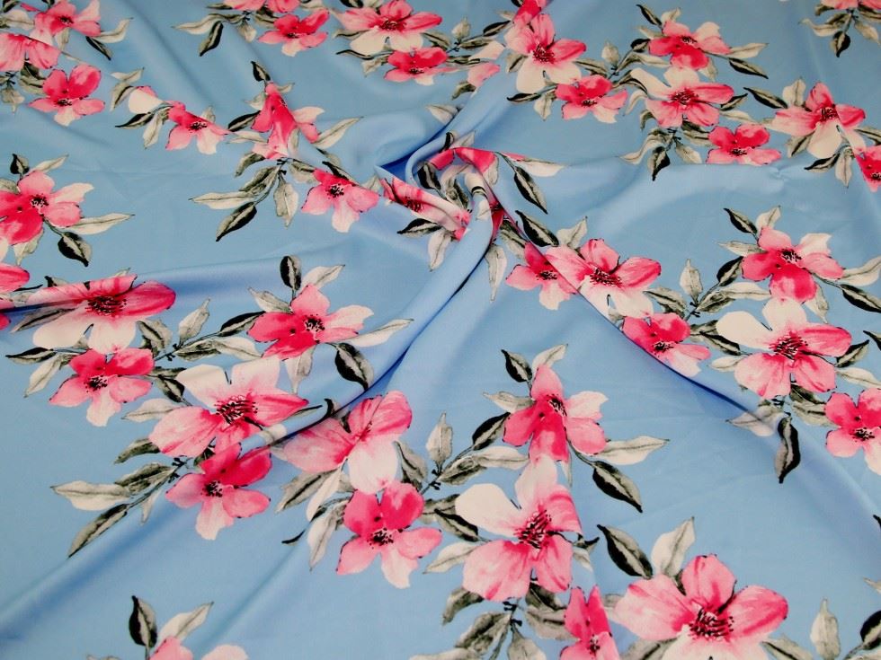 Sky Blue & Pink Deadstock Stretch Woven Polyester Crepe Fabric