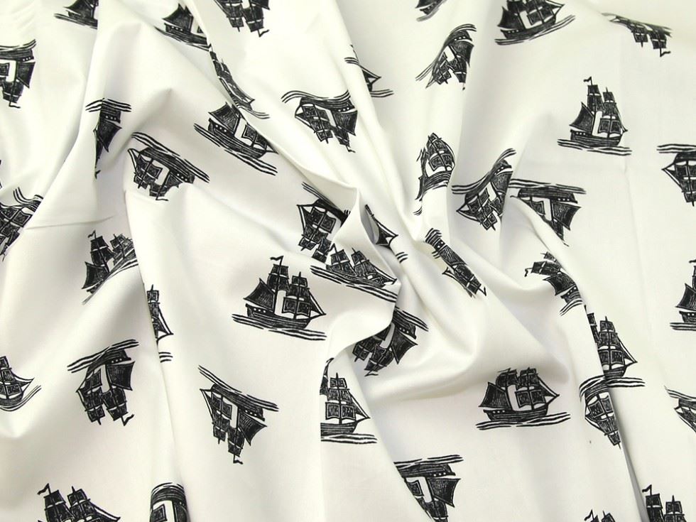 Deadstock 100% Cotton Poplin Fabric Black on Ivory
 