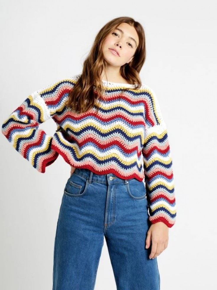 Wool and the Gang Shiny Happy Cotton Aran Crochet Pattern Malibu Sweater