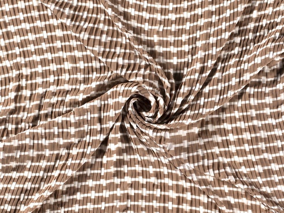 Beige Pleated Chiffon Plisse Fabric