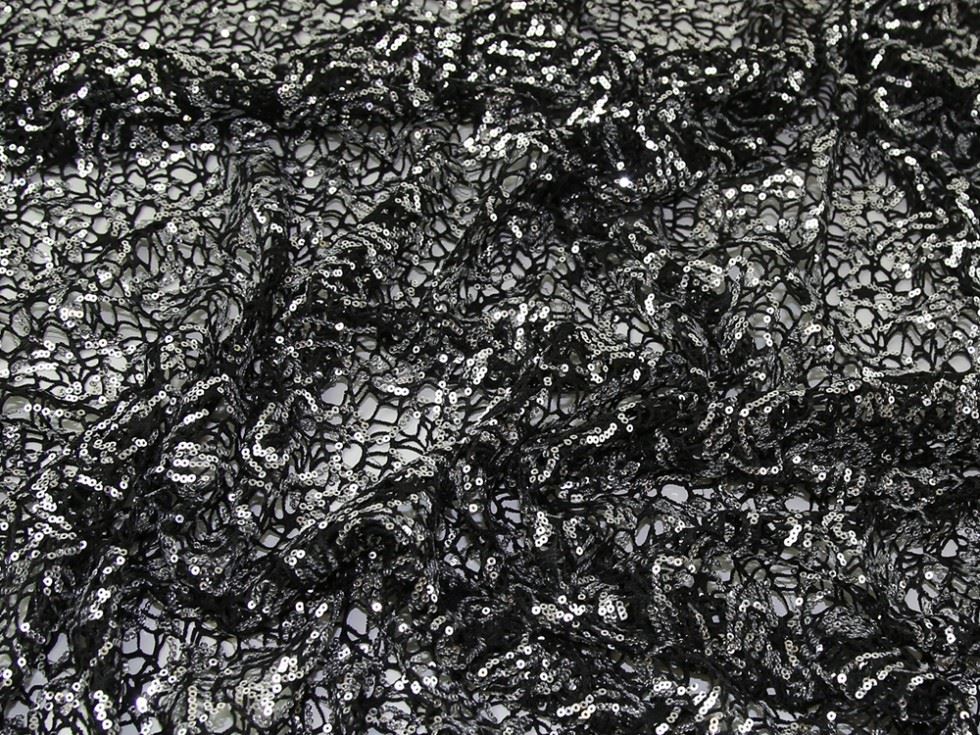 Black & Silver Deadstock Embroidered Lace Fabric