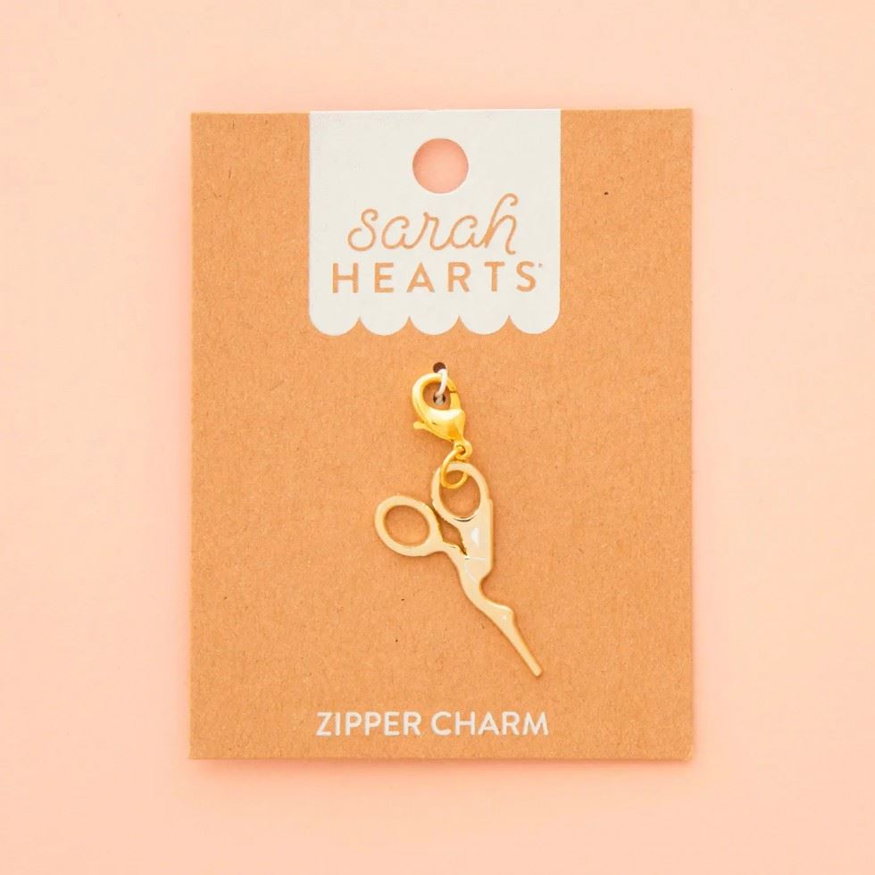 Sarah Hearts Gold Stork Scissor Zip Charm
 