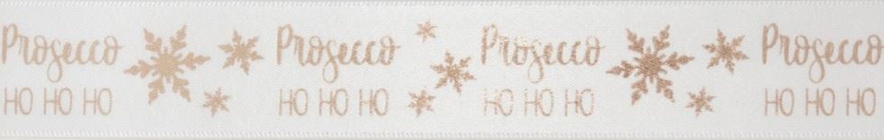 White & Rose Gold Metallic Prosecco Ho Ho Ho Ribbon (Value Roll)