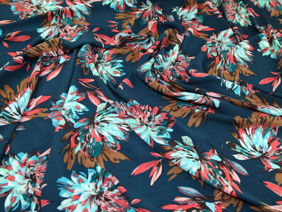 John Kaldor Green & Coral Hermione Crepe Fabric