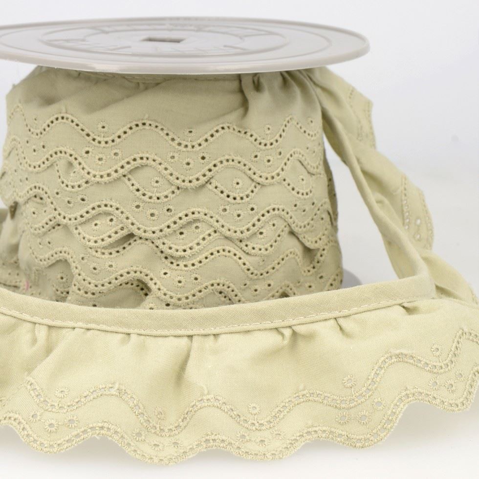 Stephanoise Eyelet Gathered Lace Trim Taupe
 