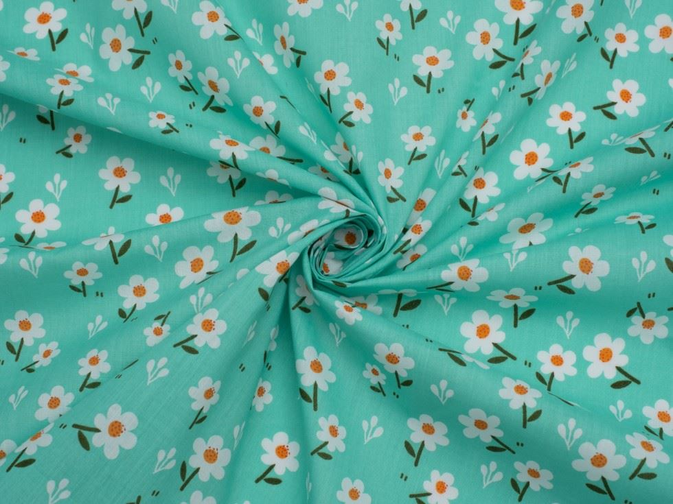 Turquoise Printed Polycotton Fabric