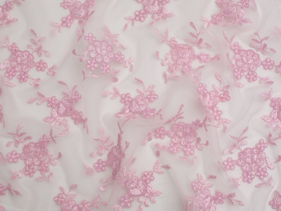Minerva Core Range Pink Embroidered Tulle Lace Fabric