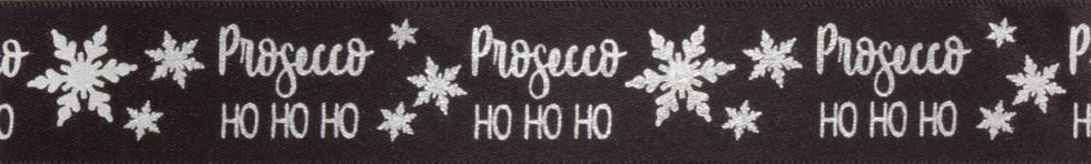 Metallic Prosecco Ho Ho Ho Ribbon (Value Roll) Black & Silver
 