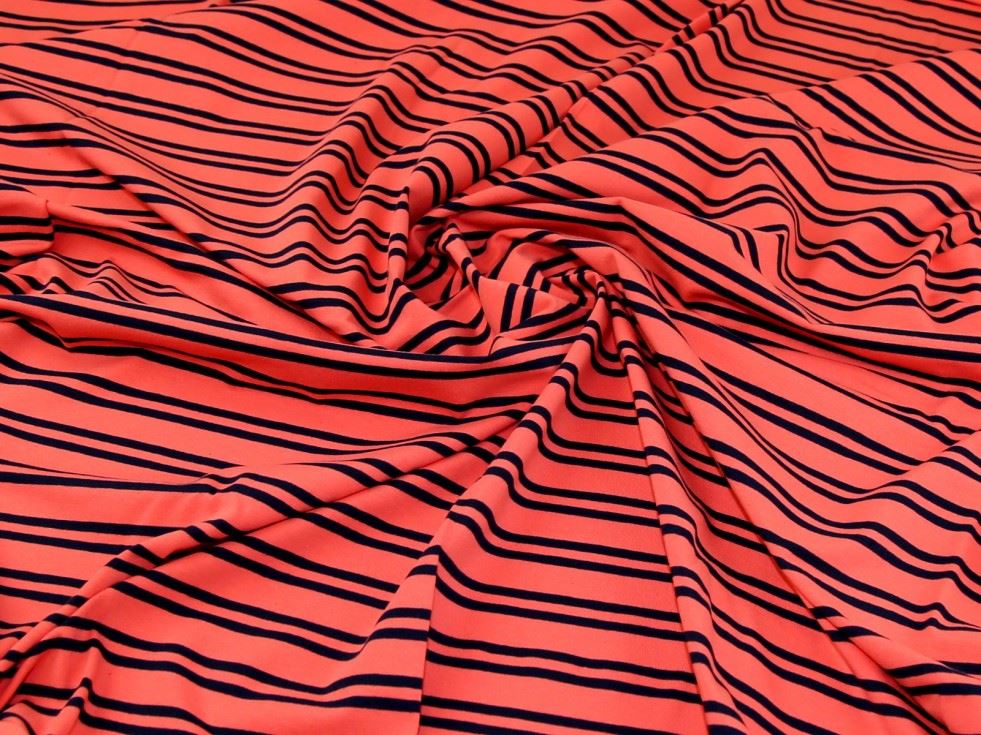 John Louden Coral & Navy Cotton Jersey Stretch Knit Fabric