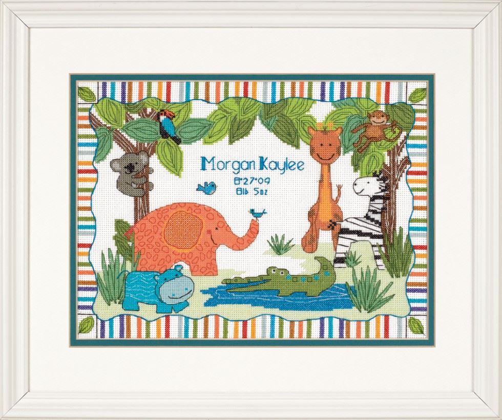 Dimensions Counted Cross Stitch Kit Birth Record Mod Zoo