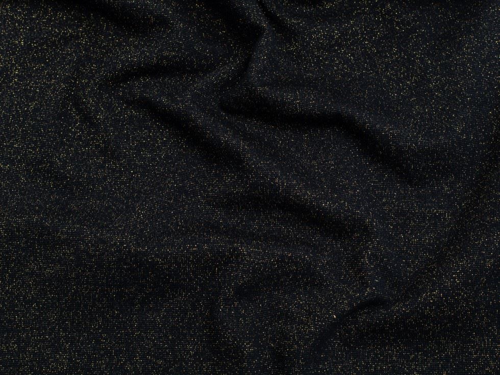 Navy Blue & Gold Lurex Tubular Rib Stretch Knit Fabric