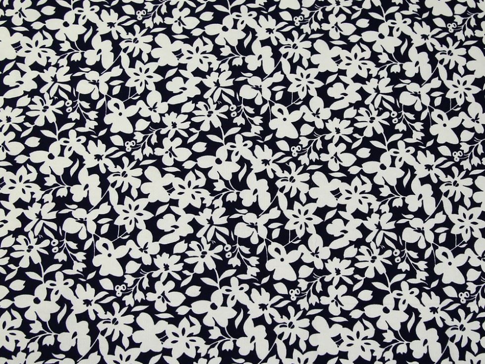 John Louden Ivory On Navy 100% Cotton Poplin Fabric