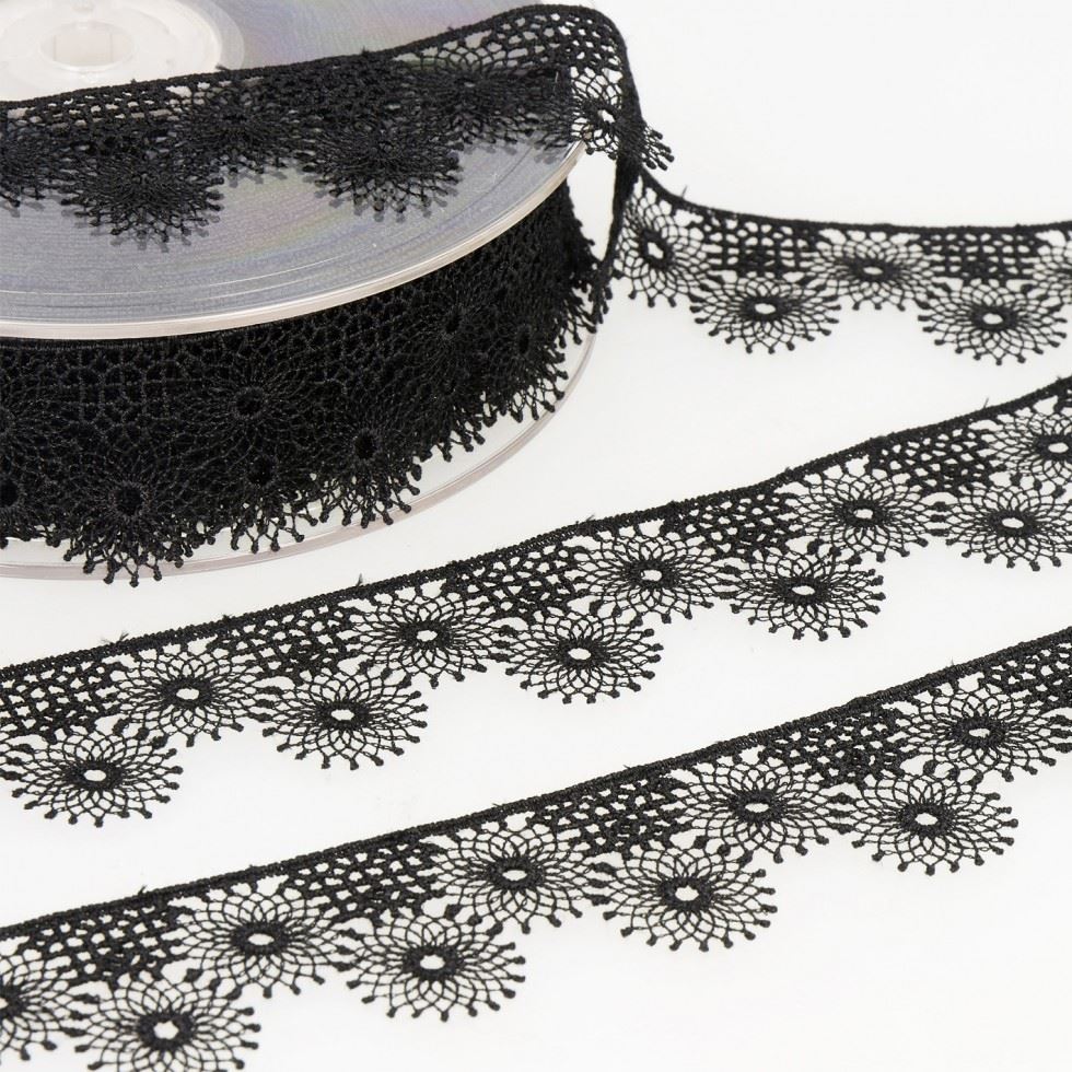 Stephanoise Black Embroidery Tulle Lace Trim