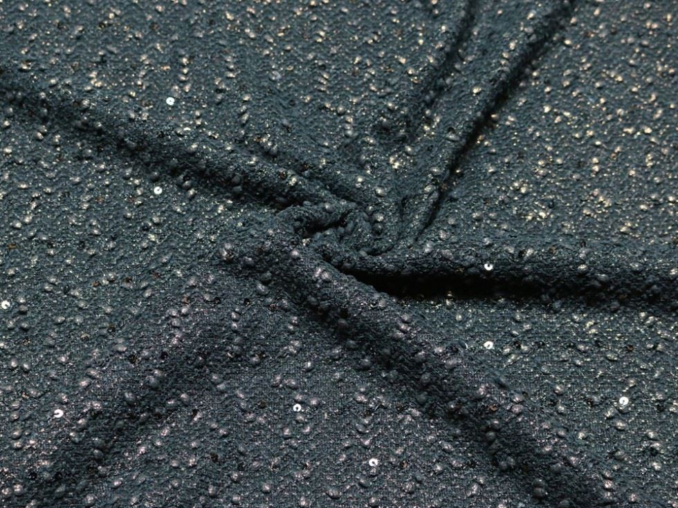 Black Deadstock Sequin Textured Stretch Knit Fabric