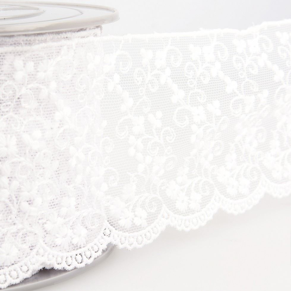 Stephanoise White Embroidery Tulle Lace Trim