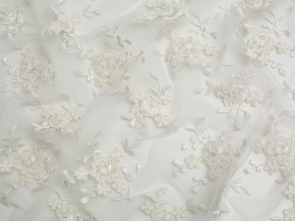 Minerva Core Range Ivory Embroidered Tulle Lace Fabric