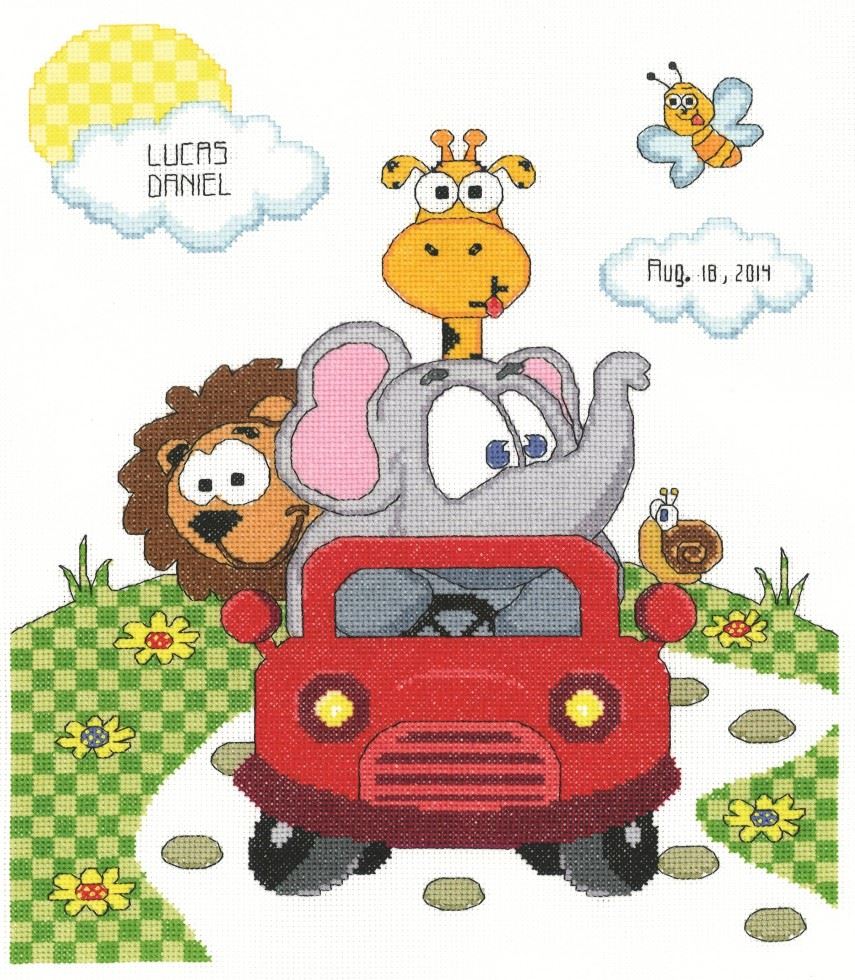 Janlynn Animal Fun Ride Birth Sampler Counted Cross Stitch Kit
 