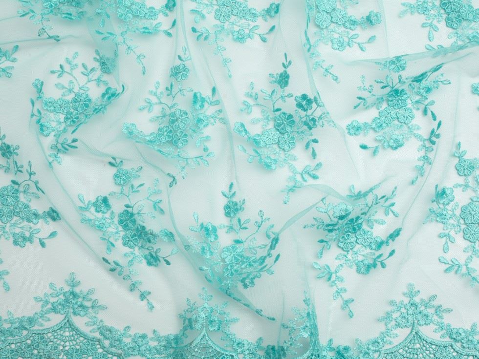 Minerva Core Range Turquoise Embroidered Tulle Lace Fabric