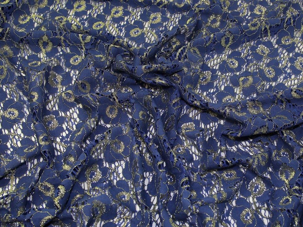 Lady McElroy Metallic Lace Fabric Blue & Gold
 