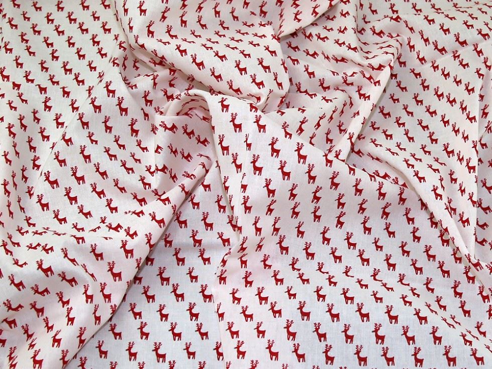 Deadstock 100% Cotton Fabric Ivory & Red
