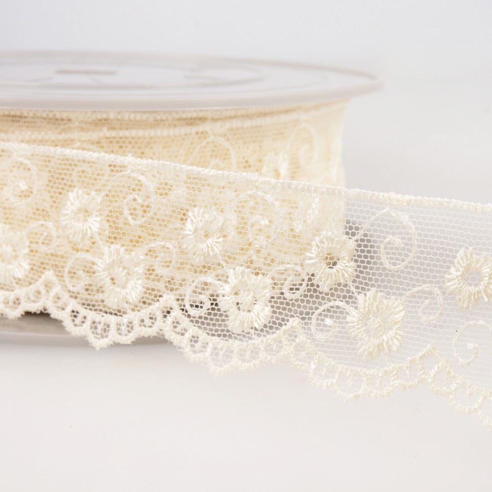 Stephanoise Embroidery Tulle Lace Trim Ivory
 