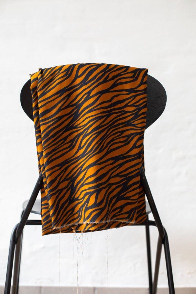Mind The Maker Ochre Navy Viscose Challis Fabric