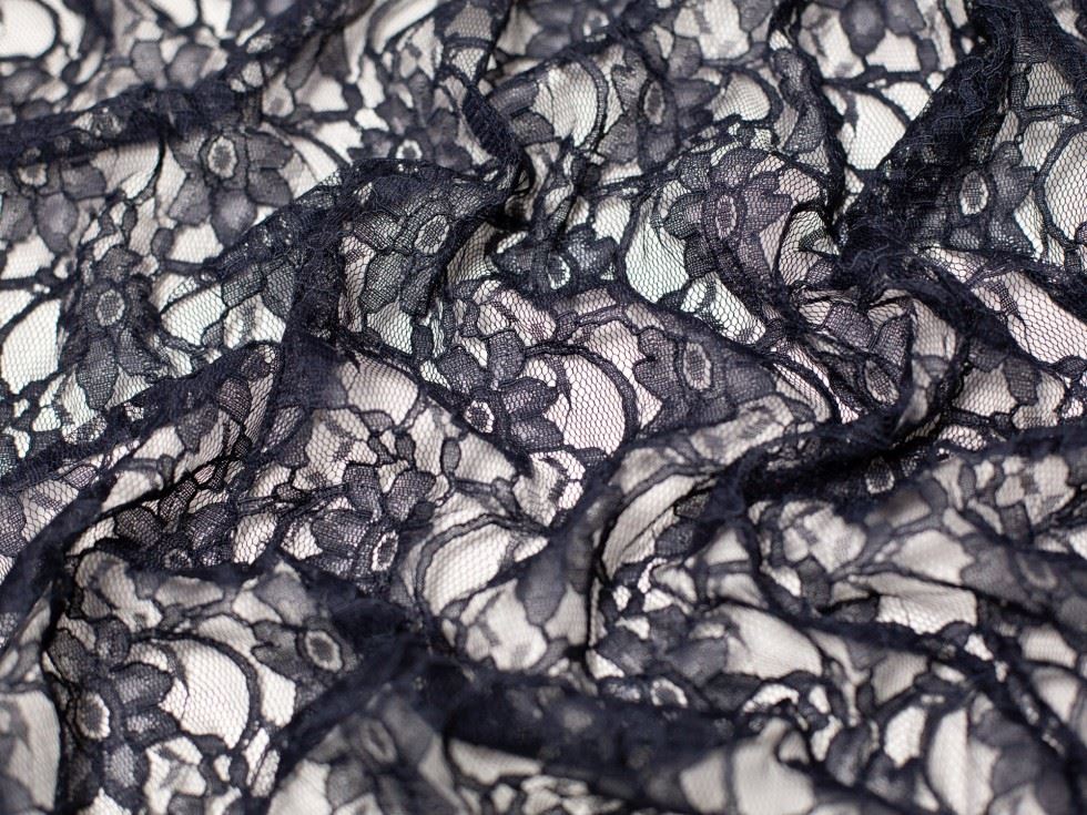 Navy Blue Delicate Stretch Lace Fabric