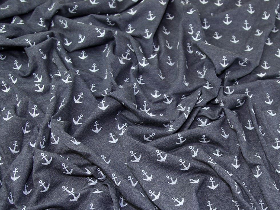 John Louden Navy Blue Glitter Cotton Jersey Stretch Knit Fabric