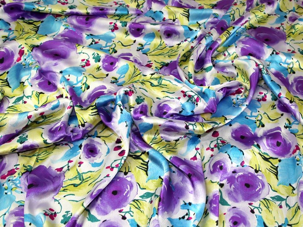 Purple Deadstock Crinkle Satin Fabric