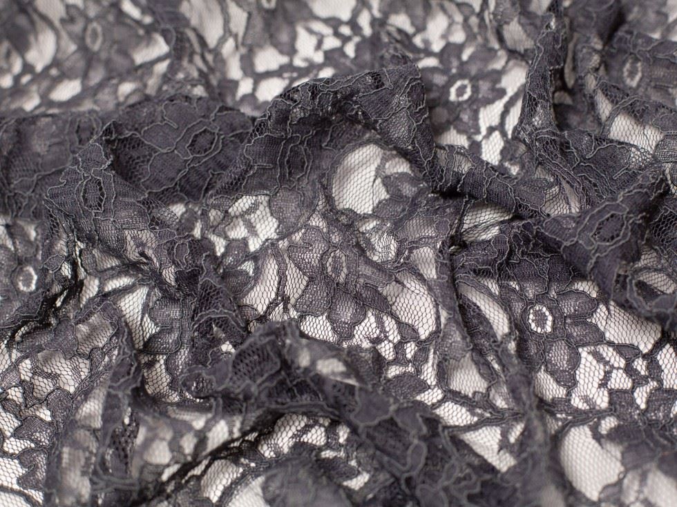Charcoal Delicate Stretch Lace Fabric