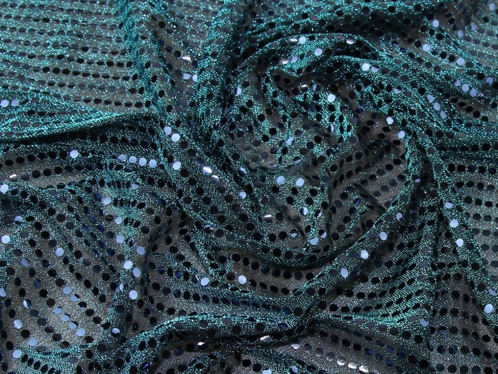 Denim On Turquoise Deadstock Sequin Stretch Knit Fabric