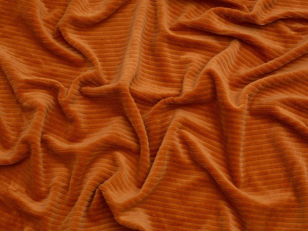 Minerva Core Range 8 Wale Velour Rib Stretch Knit Cord Fabric Rust