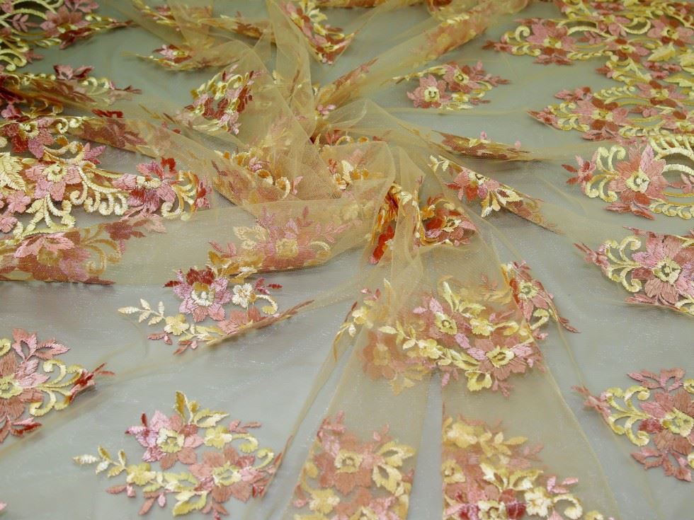 Lemon Deadstock Embroidered Lace Tulle Fabric