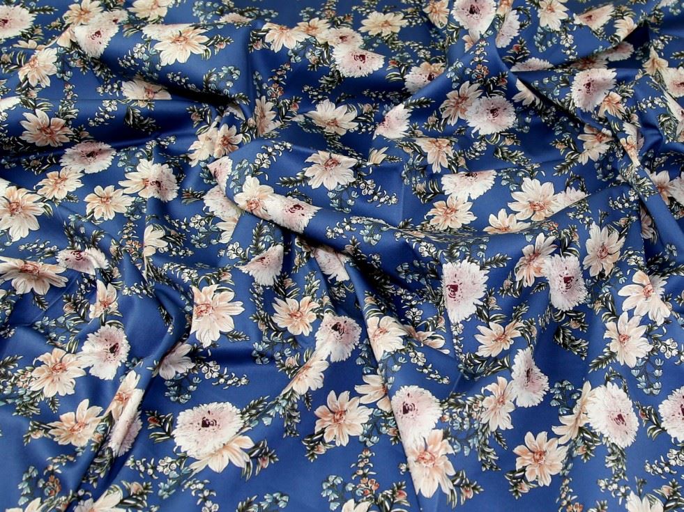 John Louden Blue Woven Stretch Cotton Sateen Fabric
