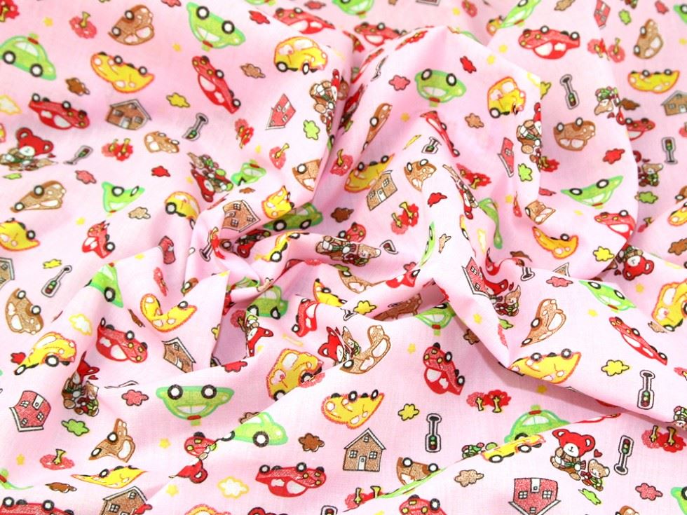 Pink Printed Polycotton Fabric