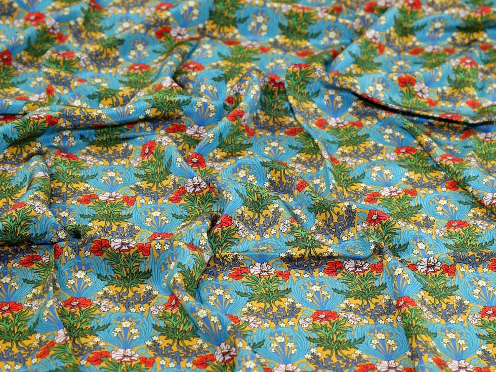 Liberty London Turquoise Bronwyn Kensington Silk Crepe De Chine Fabric