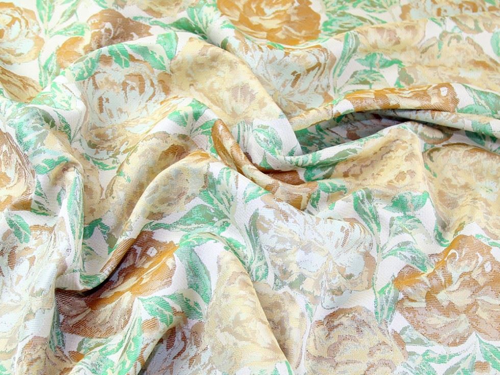 Green & Tan Deadstock Woven Brocade Fabric