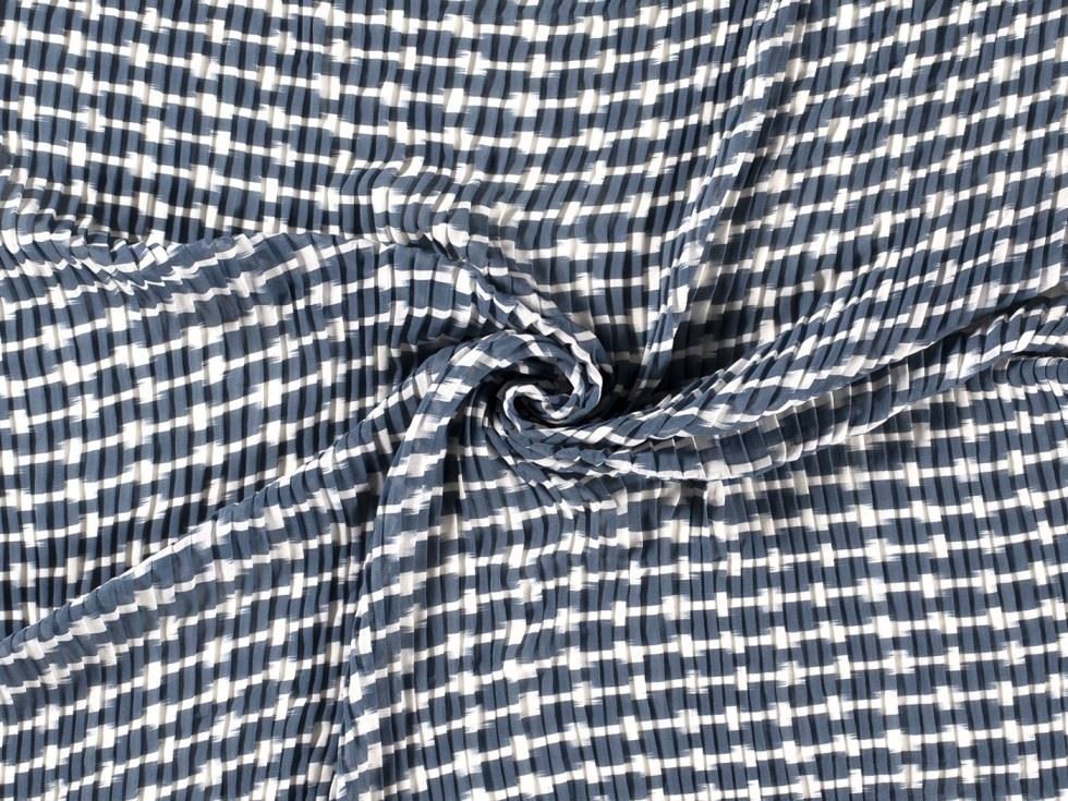 Blue Pleated Chiffon Plisse Fabric