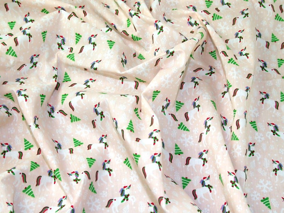 Peach Printed Polycotton Fabric