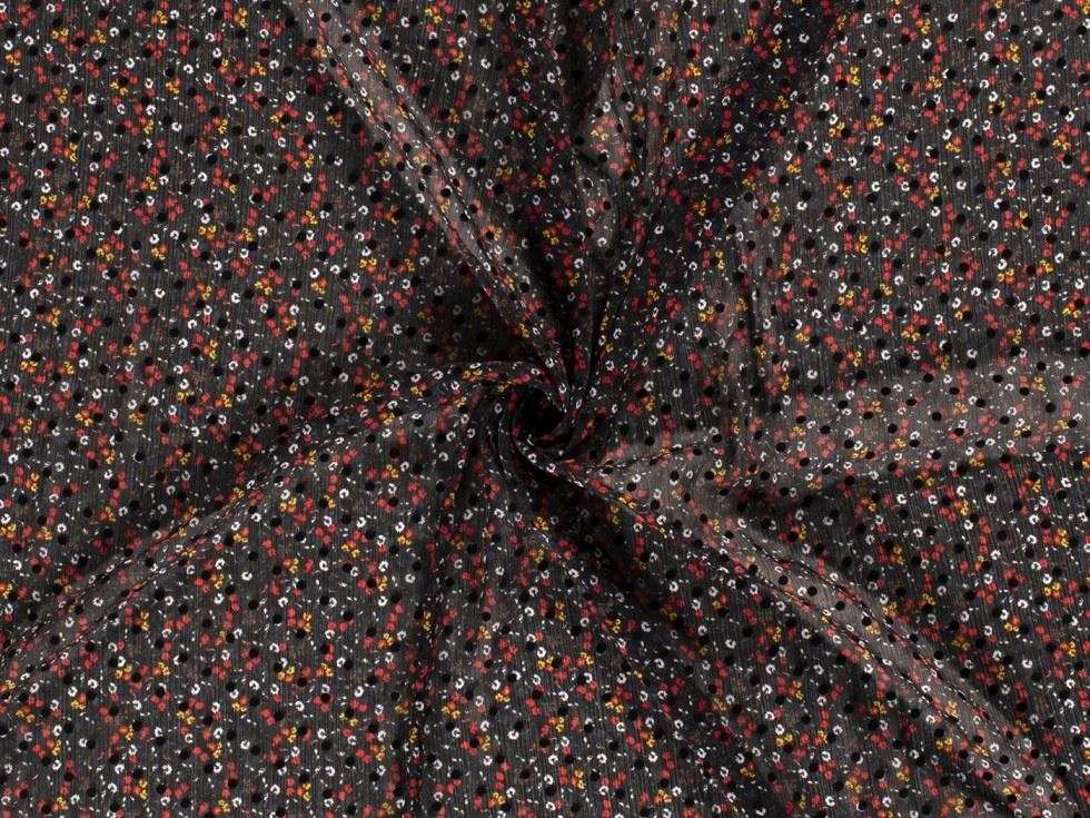 Sheer Chiffon Fabric Red on Black
 