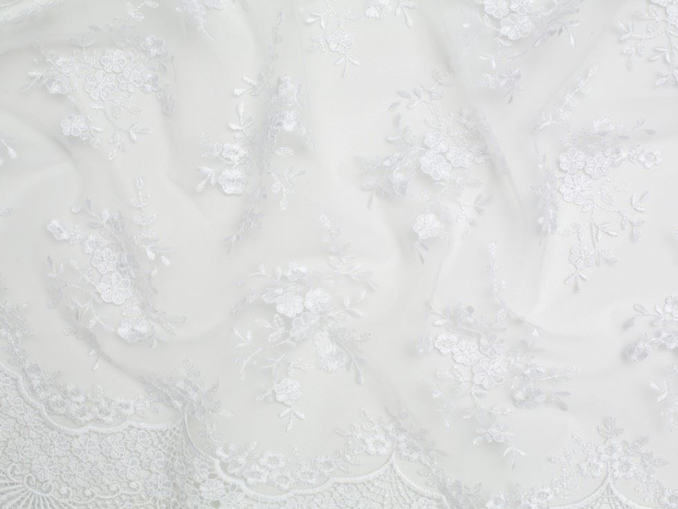 Minerva Core Range White Embroidered Tulle Lace Fabric