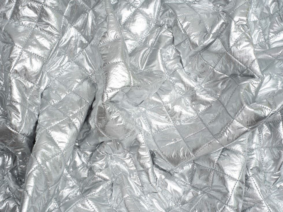 Minerva Core Range Glossy Fur Backed Quilted Coating Fabric Silver Grey