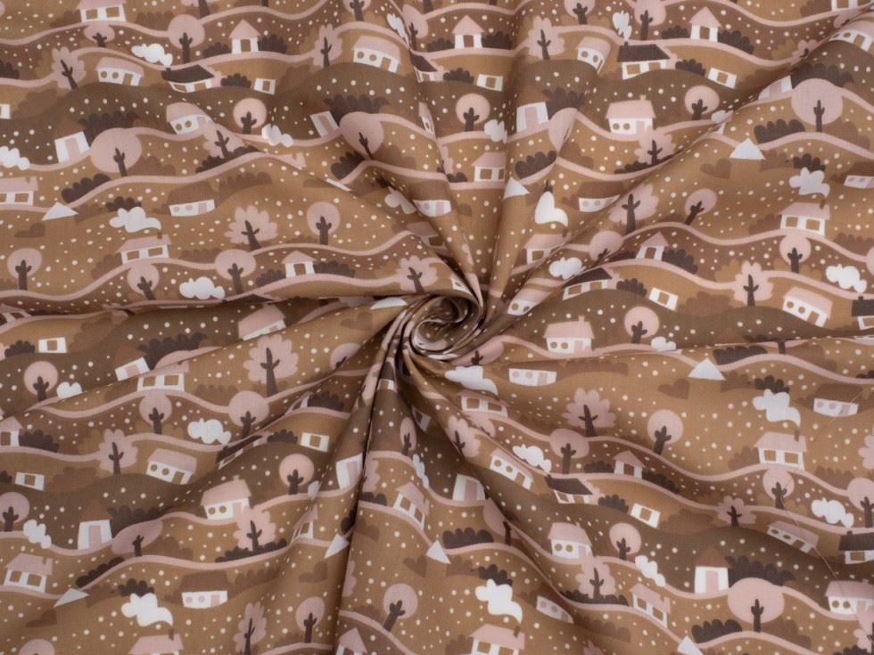 Brown Printed Polycotton Fabric