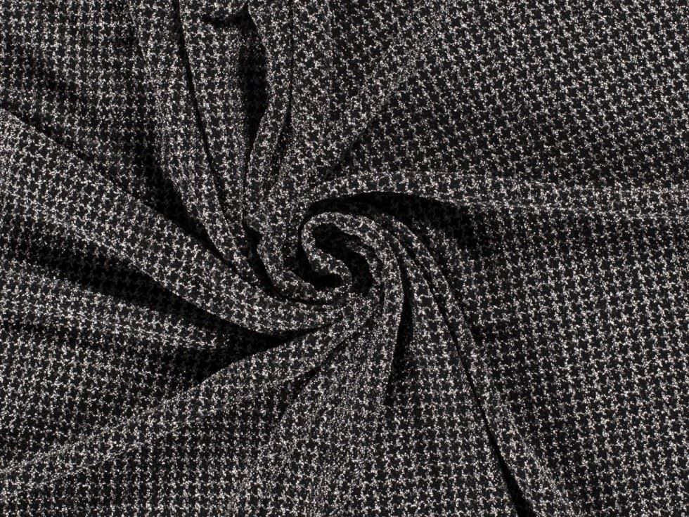 Metallic Textured Stretch Knit Fabric Silver on Black
 