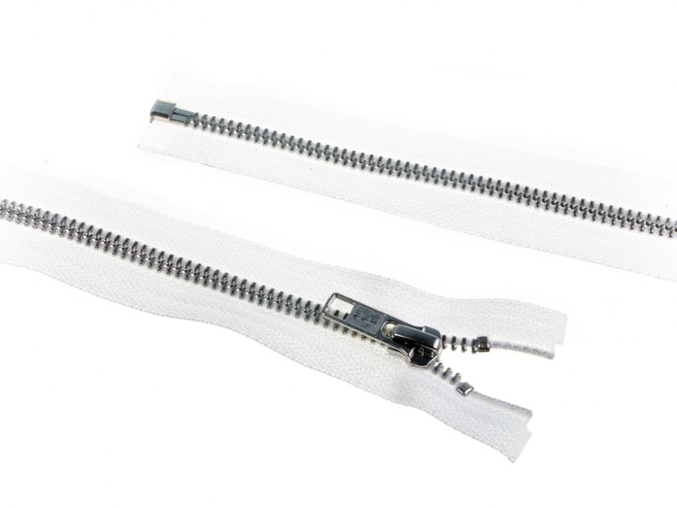 YKK Silver Metal Open End Zips White