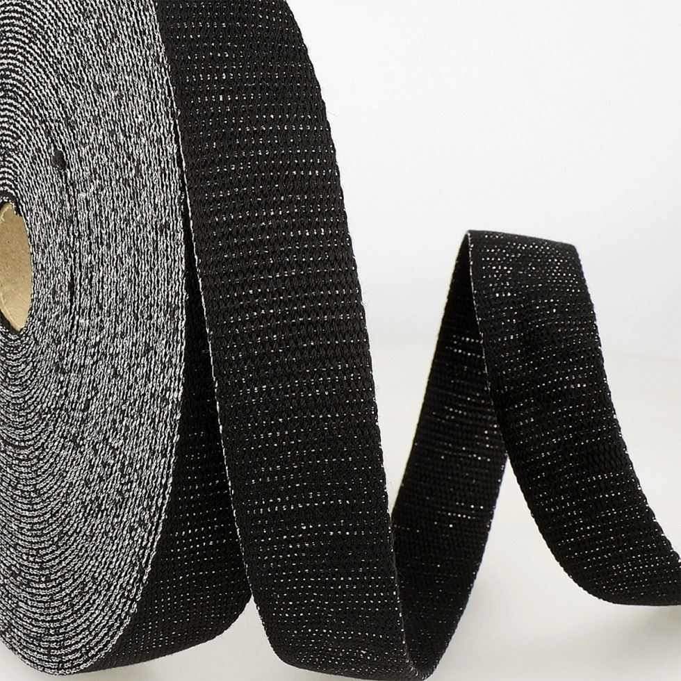 Stephanoise Metallic Sparkle Webbing Tape Black & Silver
 
