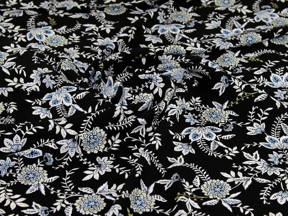 Black Deadstock Viscose Challis Fabric